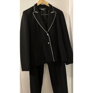 VTG Harve Benard Holtzman Blazer Jacket Pantsuit Women’s Blacks/White Trim SZ 12